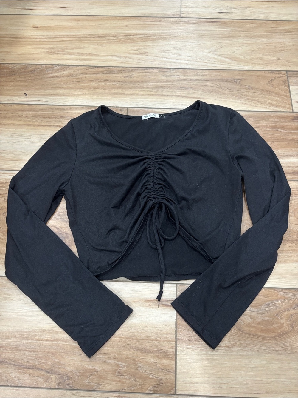 Black Ruched Front Long Sleeve Crop Top - Unbranded